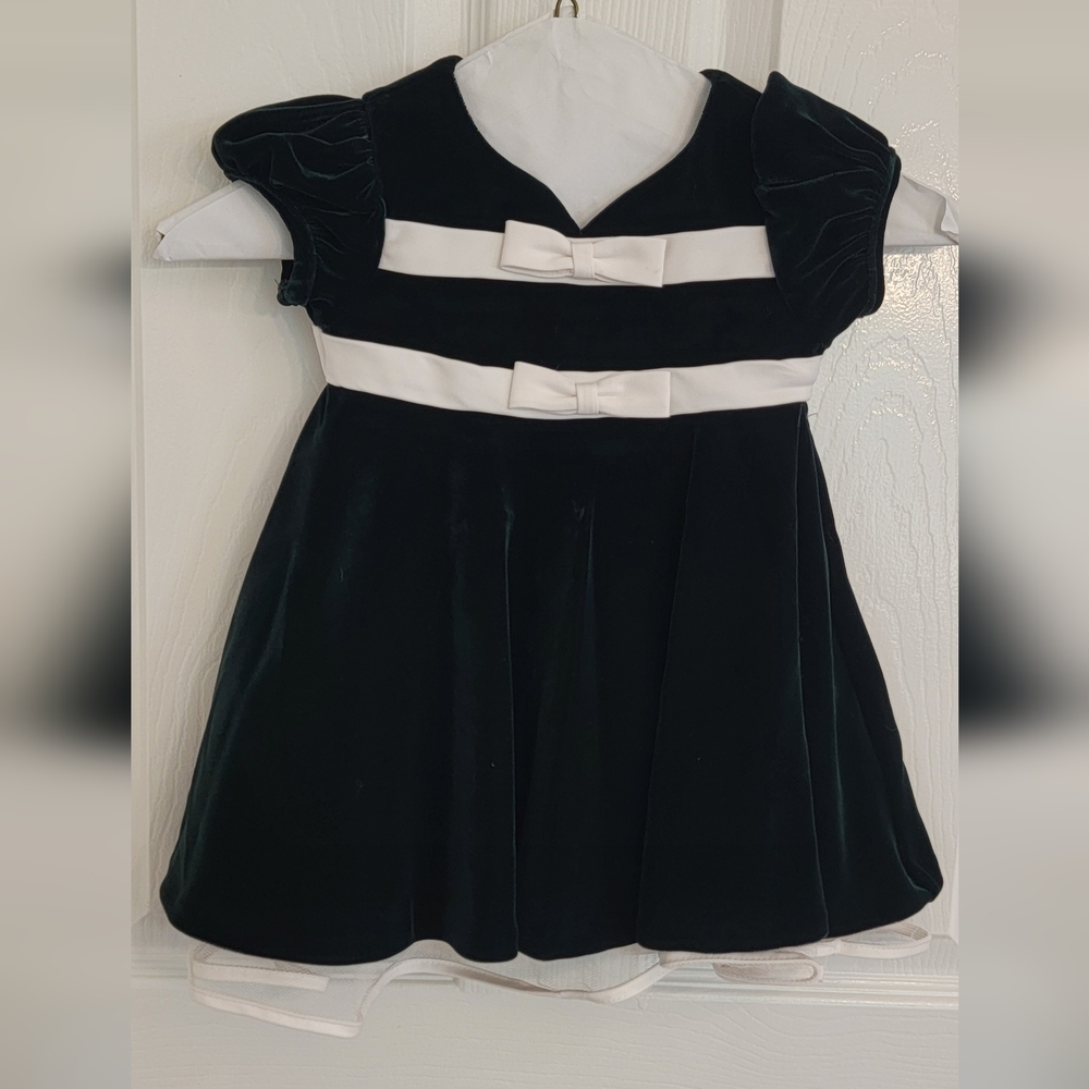 Bonnie Baby Forest Green Dress with White Details
